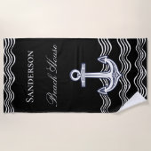 Monogram Nautical Anchor Black White Beach House Strandlaken (Voorkant)