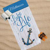 Monogram Nautical Anchor Blue Lake Life Strandlaken