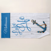 Monogram Nautical Anchor Blue Lake Life Strandlaken (Voorkant)