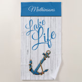 Monogram Nautical Anchor Blue Lake Life Strandlaken (Voorkant)
