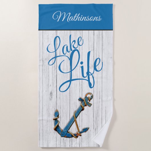 Monogram Nautical Anchor Blue Lake Life Strandlaken (Voorkant)