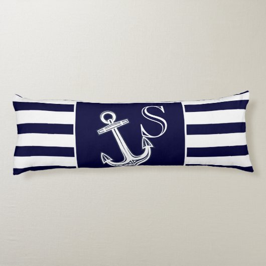 Monogram Nautical Anchor Gray front white back Lichaamskussen (Achterkant)