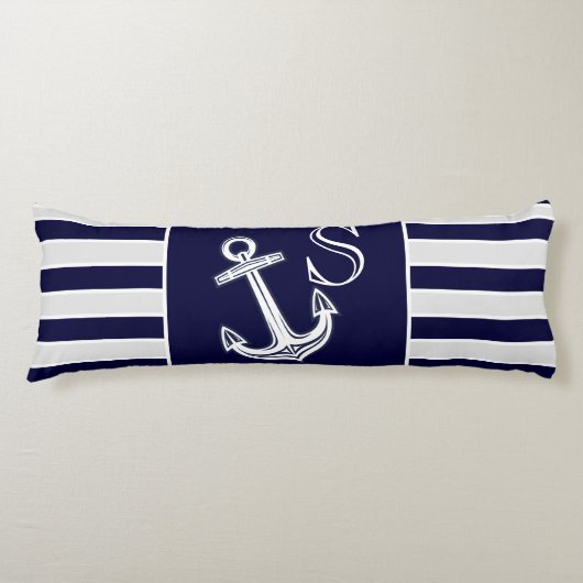 Monogram Nautical Anchor Gray front white back Lichaamskussen (Voorkant)