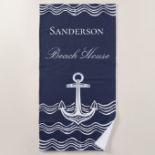 Monogram Nautical Anchor Navy Blue Beach House Strandlaken (Voorkant)