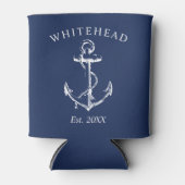 Monogram Nautical Anchor Navy Blue Blikjeskoeler (Voorkant)