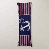 Monogram Nautical Anchor Navy Blue maroon gestreep Lichaamskussen (Voorkant Verticaal)