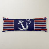 Monogram Nautical Anchor Navy Blue maroon gestreep Lichaamskussen (Voorkant)
