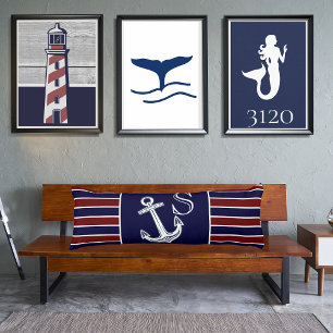 Monogram Nautical Anchor Navy Blue maroon gestreep Lichaamskussen
