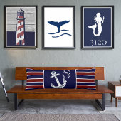 Monogram Nautical Anchor Navy Blue maroon gestreep Lichaamskussen