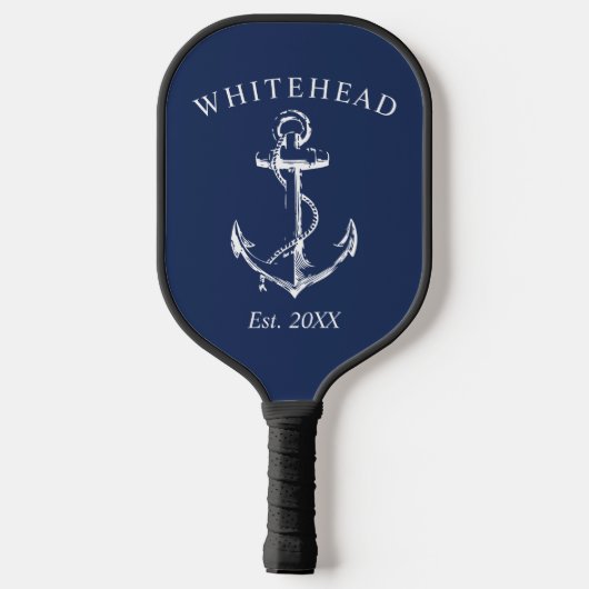 Monogram Nautical Anchor Navy Blue Pickleball Paddle (Achterkant)