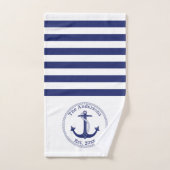 Monogram Nautical Anchor Navy Blue Stripes Family Bad Handdoek (Handdoek)