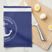 Monogram Nautical Anchor Navy Blue Stripes Family Theedoek (Quarter Fold)