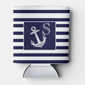 Monogram Nautical Anchor Navy Blue White strepen Blikjeskoeler (Voorkant)