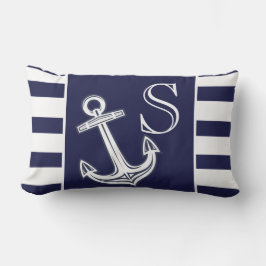 Monogram Nautical Anchor Navy Blue White strepen Buitenkussen