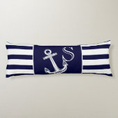 Monogram Nautical Anchor Navy Blue White strepen Lichaamskussen (Achterkant)