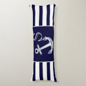 Monogram Nautical Anchor Navy Blue White strepen Lichaamskussen (Voorkant Verticaal)