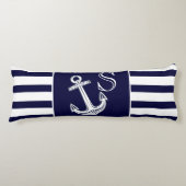 Monogram Nautical Anchor Navy Blue White strepen Lichaamskussen (Voorkant)