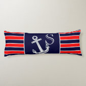 Monogram Nautical Anchor Navy Red White strepen Lichaamskussen (Achterkant)