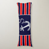 Monogram Nautical Anchor Navy Red White strepen Lichaamskussen (Voorkant Verticaal)