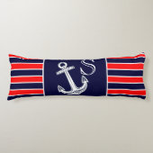 Monogram Nautical Anchor Navy Red White strepen Lichaamskussen (Voorkant)