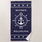 Monogram Nautical Anchor Personalized Beach Towel Strandlaken (Voorkant)