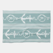 Monogram Nautical Anchor Rope Neutral Turquoise Theedoek (Horizontaal)