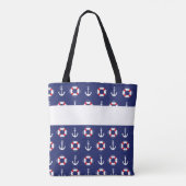Monogram Nautical Anchors Navy Red Trendy Initiaal Tote Bag (Achterkant)