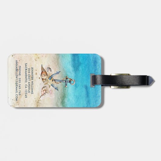Monogram Nautical Beach & Seashells Bagagelabel (Achterkant horizontaal)