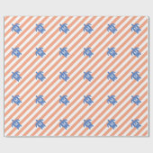 Monogram Nautical Blue Zee Turtle & Coral Stripes Cadeaupapier (Vlak)