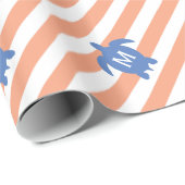 Monogram Nautical Blue Zee Turtle & Coral Stripes Cadeaupapier (Rol Hoek)