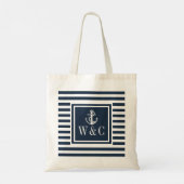 Monogram Nautical Boat Anchor Navy Blue Stripe Tote Bag (Achterkant)