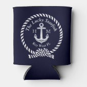 Monogram Nautical Boat Name Anchor Rope Navy Blikjeskoeler (Voorkant)