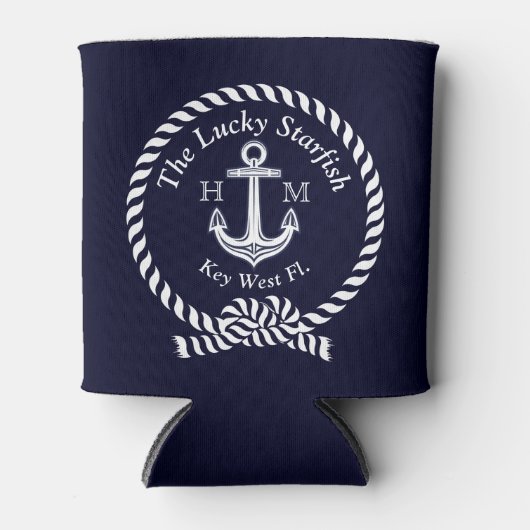 Monogram Nautical Boat Name Anchor Rope Navy Blikjeskoeler (Voorkant)