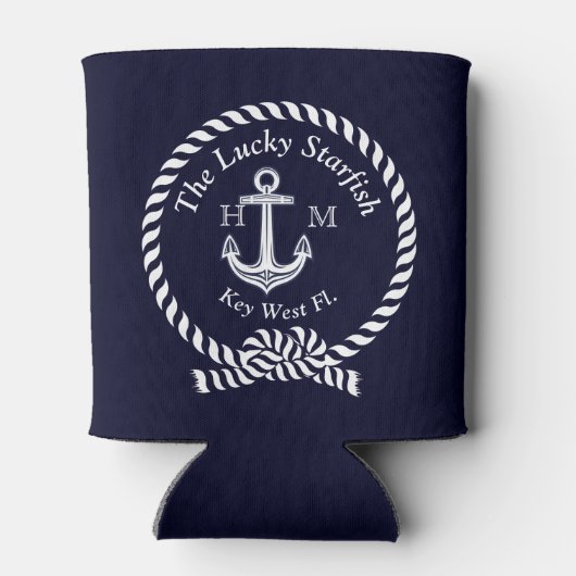 Monogram Nautical Boat Name Anchor Rope Navy Blikjeskoeler (Achterkant)