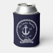 Monogram Nautical Boat Name Anchor Rope Navy Blikjeskoeler (Blikje Achterkant)