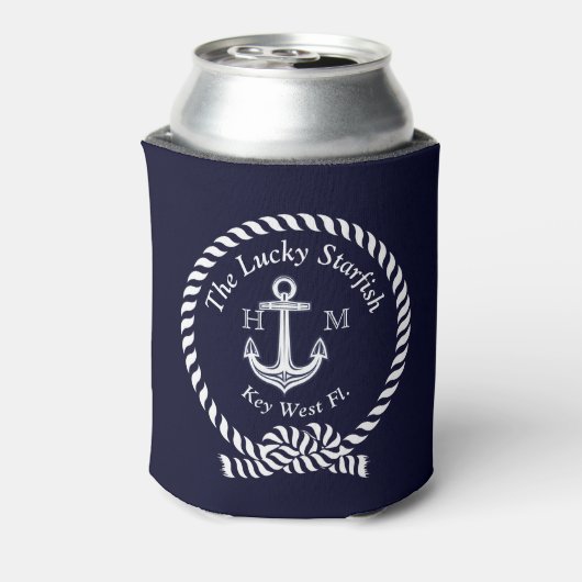 Monogram Nautical Boat Name Anchor Rope Navy Blikjeskoeler (Blikje Achterkant)