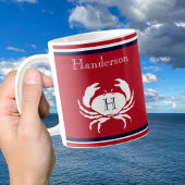 Monogram Nautical Coffee Blue White Crab Koffiemok
