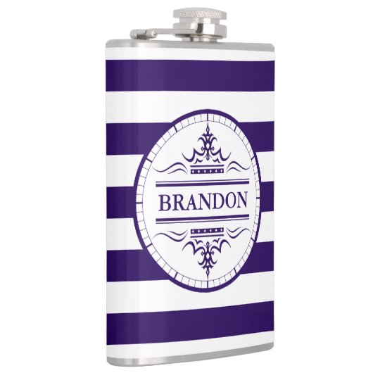 Monogram Nautical Elegant Navy Blue Striped Flask Heupfles (Rechts)