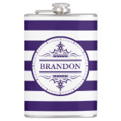 Monogram Nautical Elegant Navy Blue Striped Flask Heupfles (Voorkant)