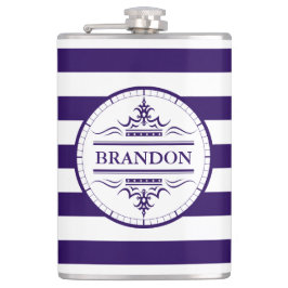 Monogram Nautical Elegant Navy Blue Striped Flask Heupfles