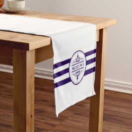 Monogram Nautical Elegant Navy Blue Table Runner Korte Tafelloper