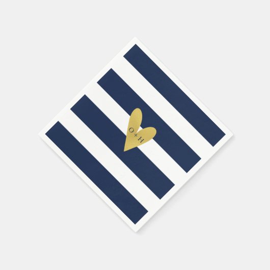 Monogram Nautical Gold Heart Wedding Paper Napkin Servet (Hoek)