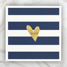 Monogram Nautical Gold Heart Wedding Paper Napkin Servet