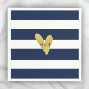 Monogram Nautical Gold Heart Wedding Paper Napkin Servet