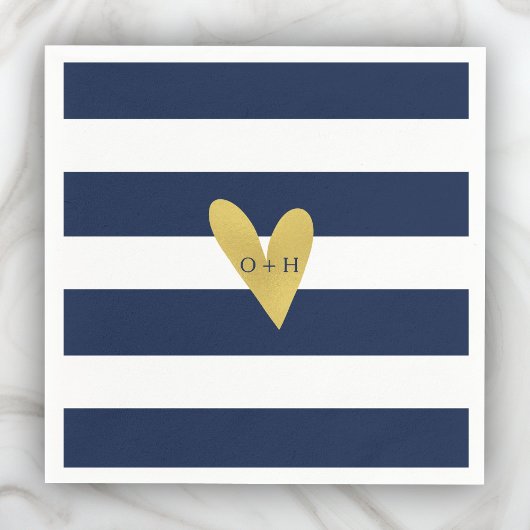 Monogram Nautical Gold Heart Wedding Paper Napkin Servet