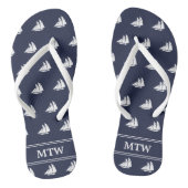 Monogram Nautical Midnight Blue White Sailships Teenslippers (Voetbed)