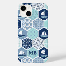 Monogram Nautical Modern Boat Blue
