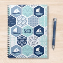 Monogram Nautical Modern Boat Blue