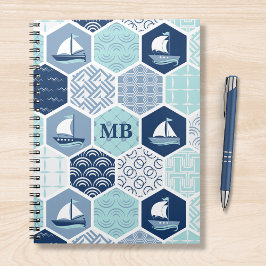 Monogram Nautical Modern Boat Blue Notitieboek