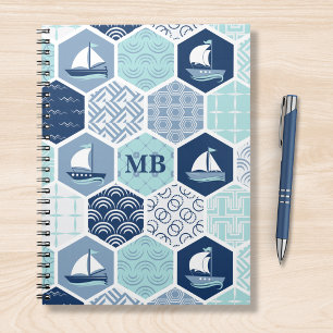 Monogram Nautical Modern Boat Blue Notitieboek
